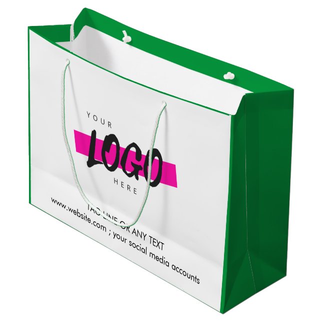 Custom Company Logo Pattern Text Promotional green Large Gift Bag (Front Angled)