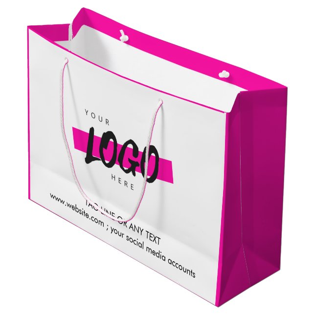 Custom Company Logo Pattern Text Promotional Pink Large Gift Bag (Front Angled)
