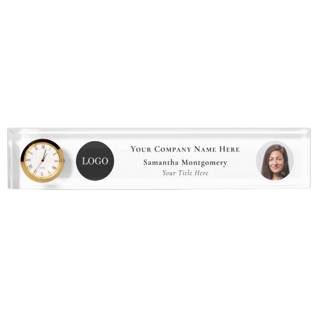 Custom Company Logo Photo Business Name Title Desk Name Plate (Front)