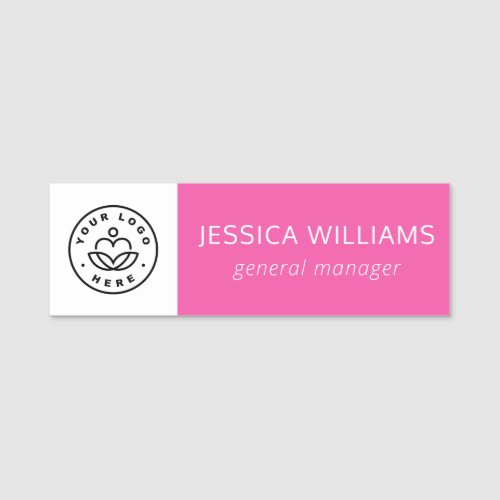 Custom Company Logo Pink Employee Name Tag