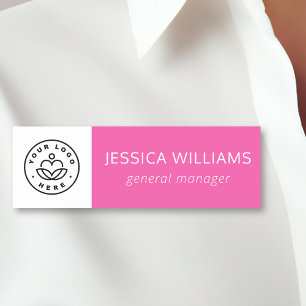 Custom Company Logo Pink Employee Name Tag