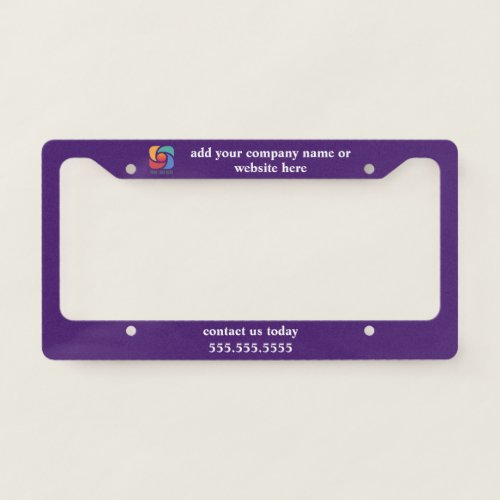 Custom Company Logo Purple Business Marketing License Plate Frame