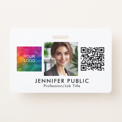 Custom Company Logo QR Code Employee Photo Here Badge