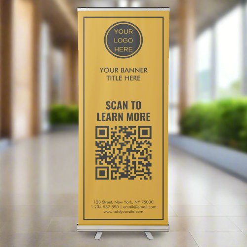 Custom Company Logo QR Code Marketing Yellow  Retractable Banner