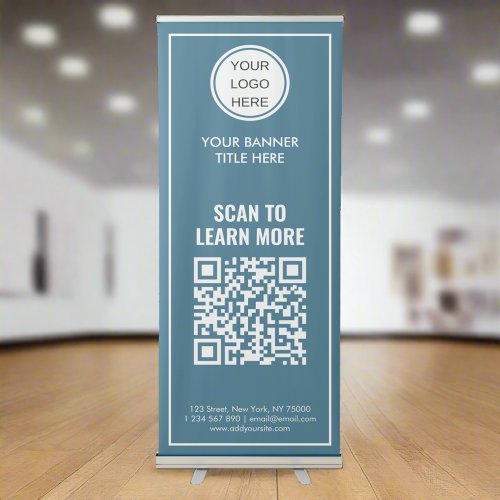 Custom Company Logo QR Code Professional Blue  Retractable Banner