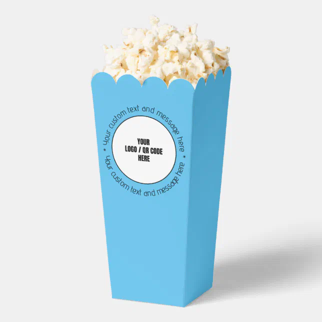 Custom Company Logo QR Code Text Blue Popcorn Box | Zazzle