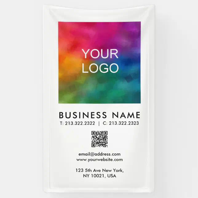 Custom Company Logo QR Code Vertical Promotional Banner | Zazzle
