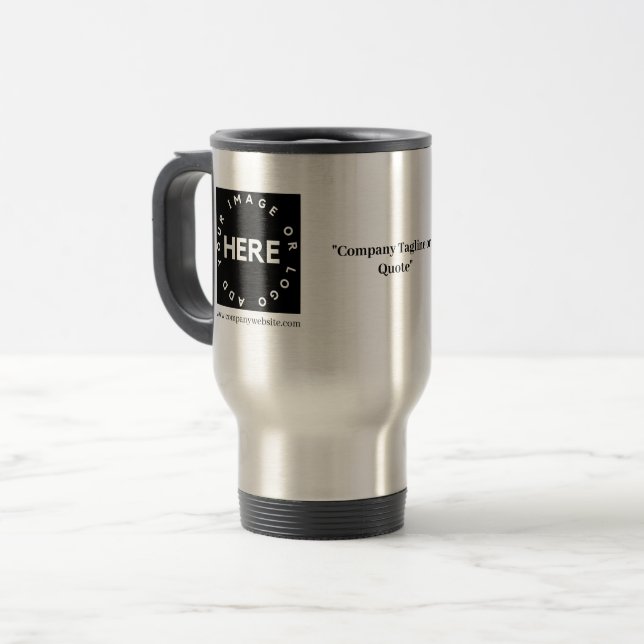 Custom Company Logo & QR Corporate Promotional Travel Mug (Front Left)
