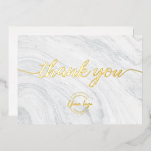 Custom Company logo Simple Chic Marble Gold Foil Holiday Card