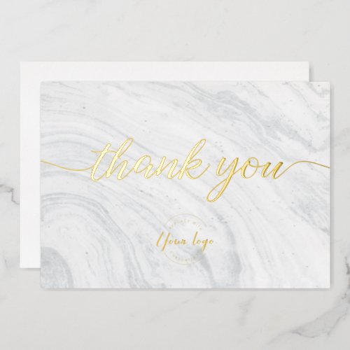 Custom Company logo Simple Chic Marble Gold   Foil Holiday Card