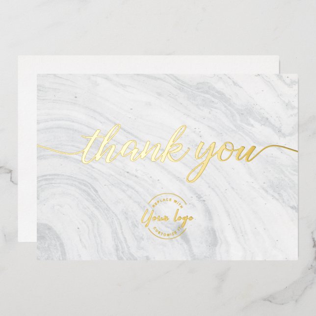 Custom Company logo Simple Chic Marble Gold   Foil Holiday Card (Front/Back)