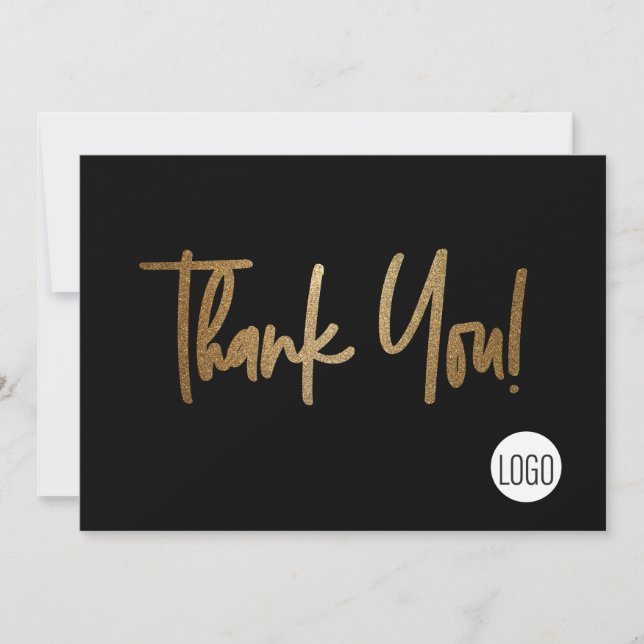 Custom Company Logo Social Faux Gold Black Invitation (Front)