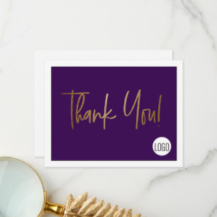 Custom Company Logo Social Faux Gold Purple Thank You Card