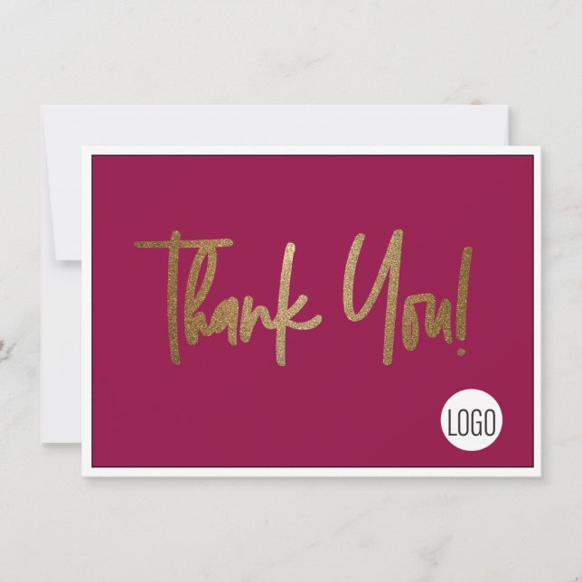 Custom Company Logo Social Faux Gold Red Thank You Card (Front)