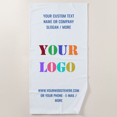 Custom Company Logo Text and Colors Beach Towel