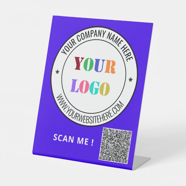 Custom Company Logo Text and QR Code Pedestal Sign (Front)