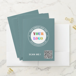 Custom Company Logo Text and QR Code Pocket Folder