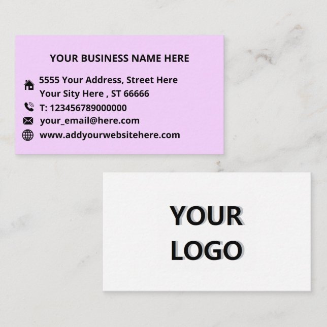 Custom Company Logo Text Business Card Your Colors (Front/Back)