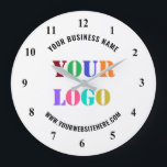 Custom Company Logo Text Business Clock Template<br><div class="desc">Custom Colors and Fonts - Create Your Own Design Personalized Clocks example with Your Company Logo or Photo and Name Website or Custom Text Branded Promotional Business Wall Clock Template / Corporate Gifts - Add Your Logo - Image - Photo or QR Code / Name - Company / Website or...</div>