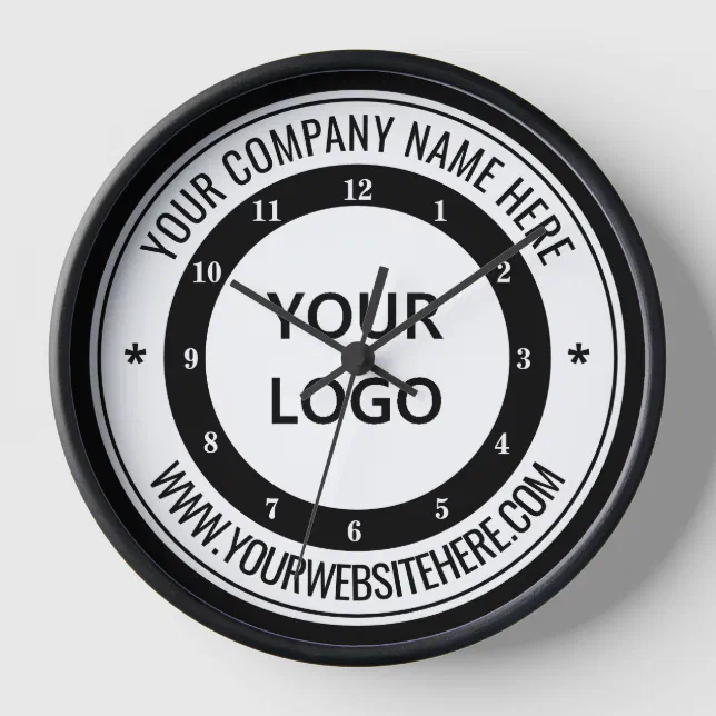 Custom Company Logo Text Business Wall Clock Zazzle