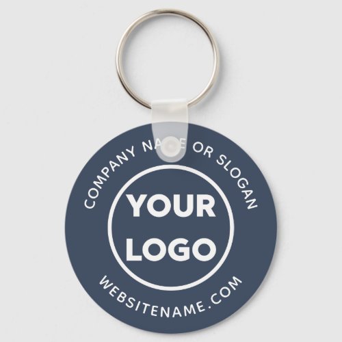 Custom Company Logo Text Corporate Swag Navy Blue Keychain