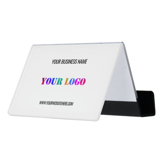 Custom Company Logo Text Desk Business Card Holder (Angled Back)