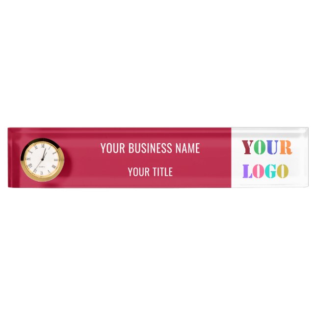 Custom Company Logo Text Desk Name Plate Clock (Front)