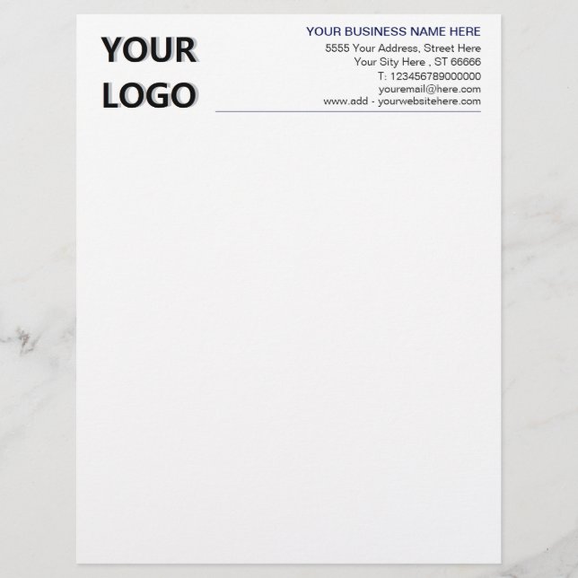 Custom Company Logo Text Info Business Letterhead (Front)