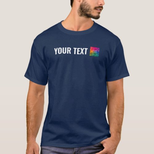 Custom Company Logo Text Navy Blue Mens Basic Dark T_Shirt