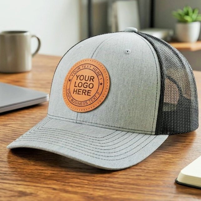 Custom Company Logo & Text | Promotional Business Leather Patch Hat (The Leather Patch Custom Hat Company logo here)