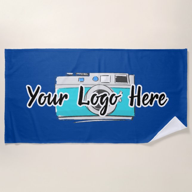 Custom Company Logo Use Own Business Logo Blue Beach Towel (Front)