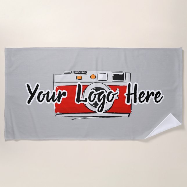 Custom Company Logo Use Own Business Logo Gray Beach Towel (Front)