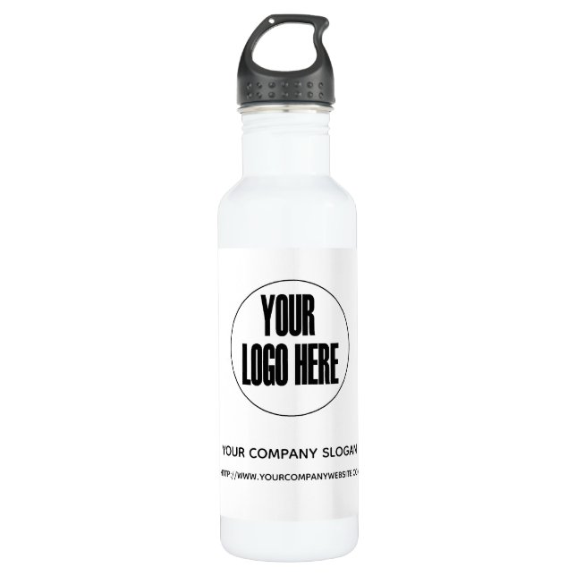 Custom Company Logo White Black Stainless Steel Water Bottle (Front)