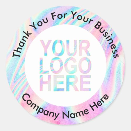 Custom Company Logo With Text Holographic Abstract Classic Round Sticker