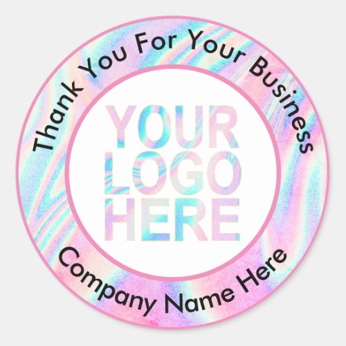 Custom Company Logo With Text Holographic Abstract Classic Round Sticker
