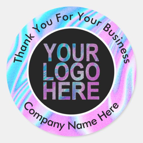 Custom Company Logo With Text Holographic Classic Round Sticker
