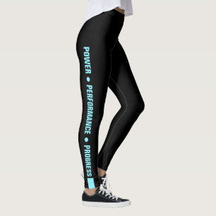 Custom Company Motto Electric-Blue on Black Leggings