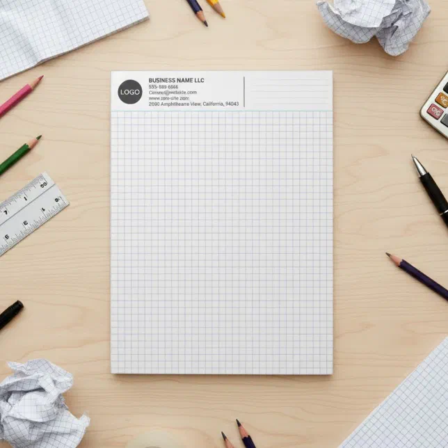Custom Company Name & Logo, Minimalist Graph Paper Notepad | Zazzle