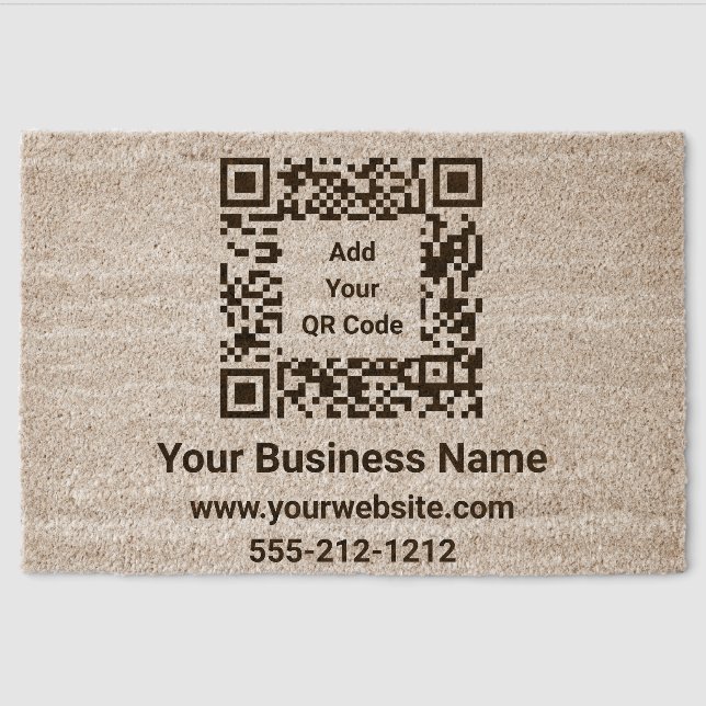 Custom Company QR Code Website Phone Number Fiber Doormat (Front)