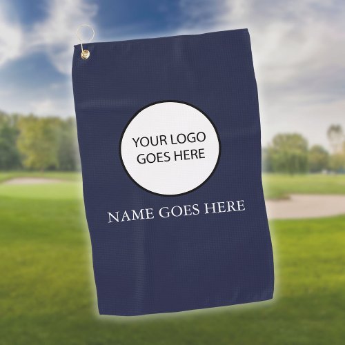 Custom Company School Logo Name Navy Blue Golf Towel