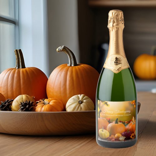 Custom Company Thanksgiving Pumpkin Party Sparkling Wine Label