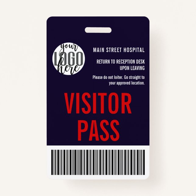 Custom Company Visitor Pass Barcode Logo ID Badge (Front)