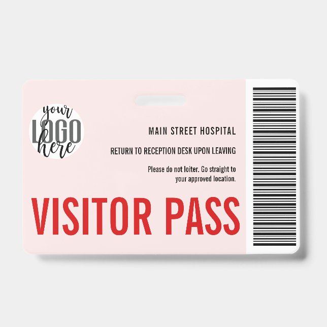 Custom Company Visitor Pass Barcode Logo ID Badge (Front)