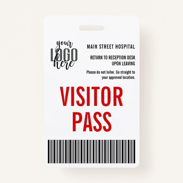 Custom Company Visitor Pass Barcode Logo ID Badge (Front)