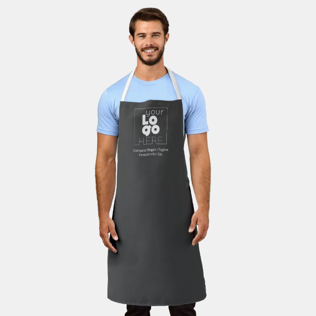 Custom Company White Logo Dark Grey Staff Uniform Apron (Worn)