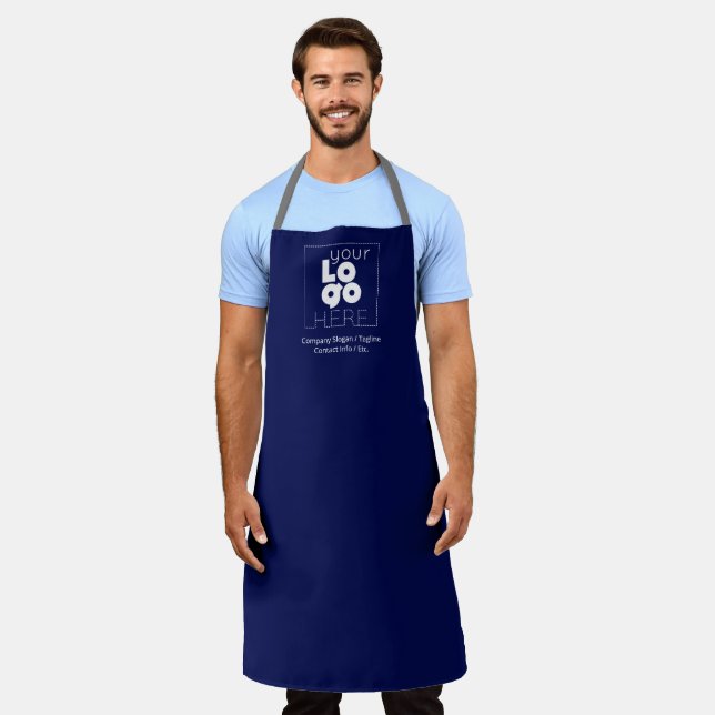 Custom Company White Logo Navy Blue Staff Uniform Apron (Worn)