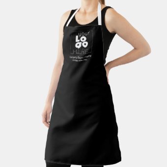 Custom Company White Logo on Black Staff Uniform Apron | Zazzle