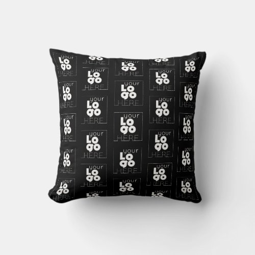 Custom Company White Logo Pattern on Black Throw Pillow