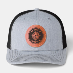 Custom Compass Coordinates Travel Leather Patch Hat