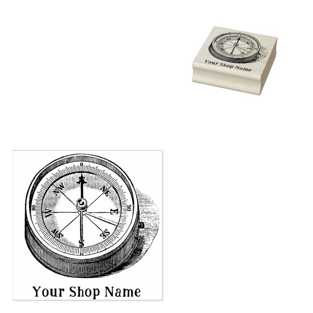 Custom Compass Rustic Small Business  Rubber Stamp (Stamped)